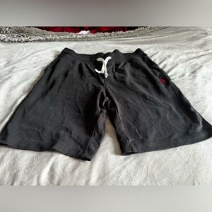 Ralph Lauren Black Athletic Cotton Drawstring Shorts with Red Polo